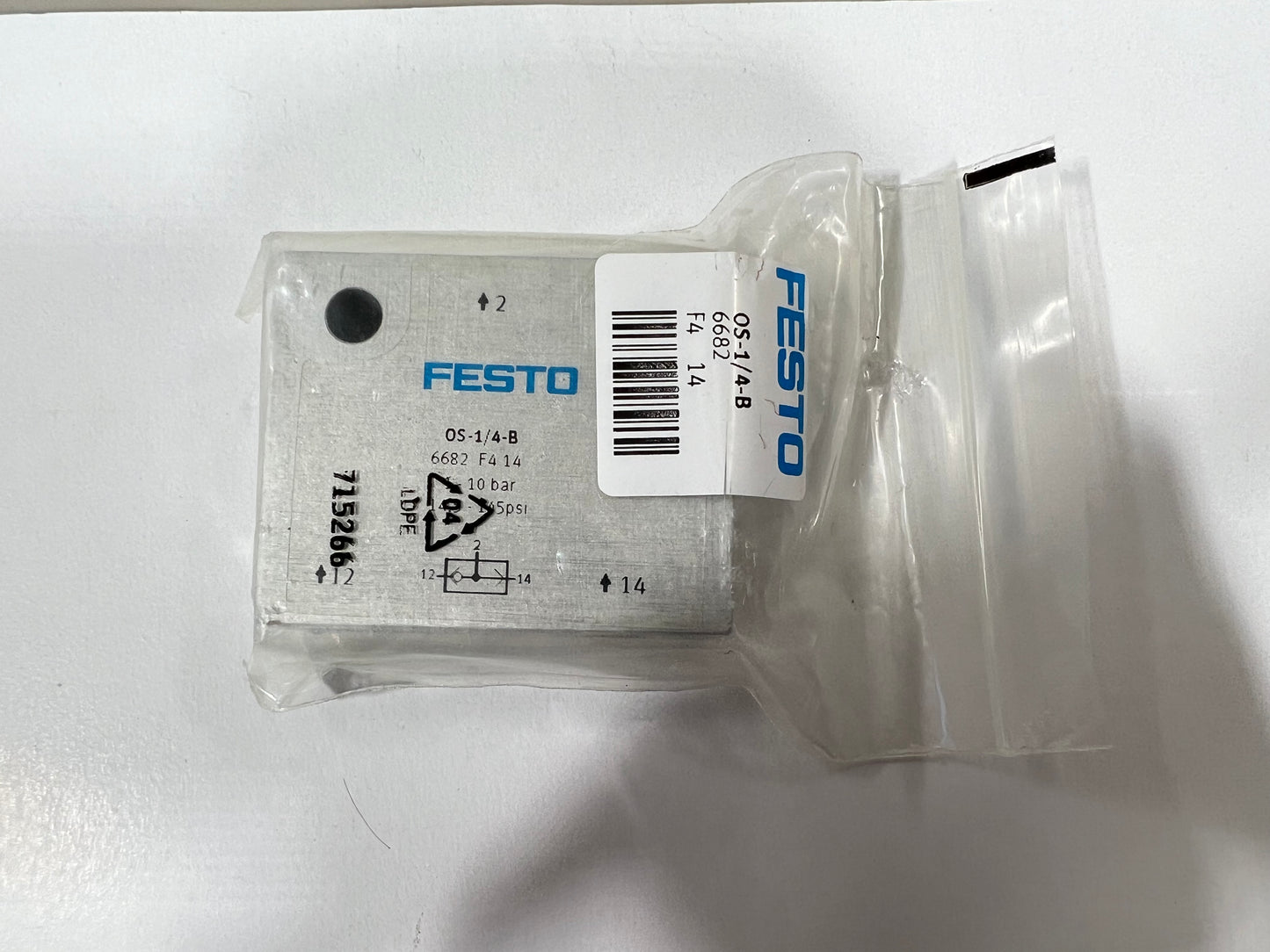 1x Festo 6682 OS-1/4 B Pneumatic Valve – 10 Bar – New