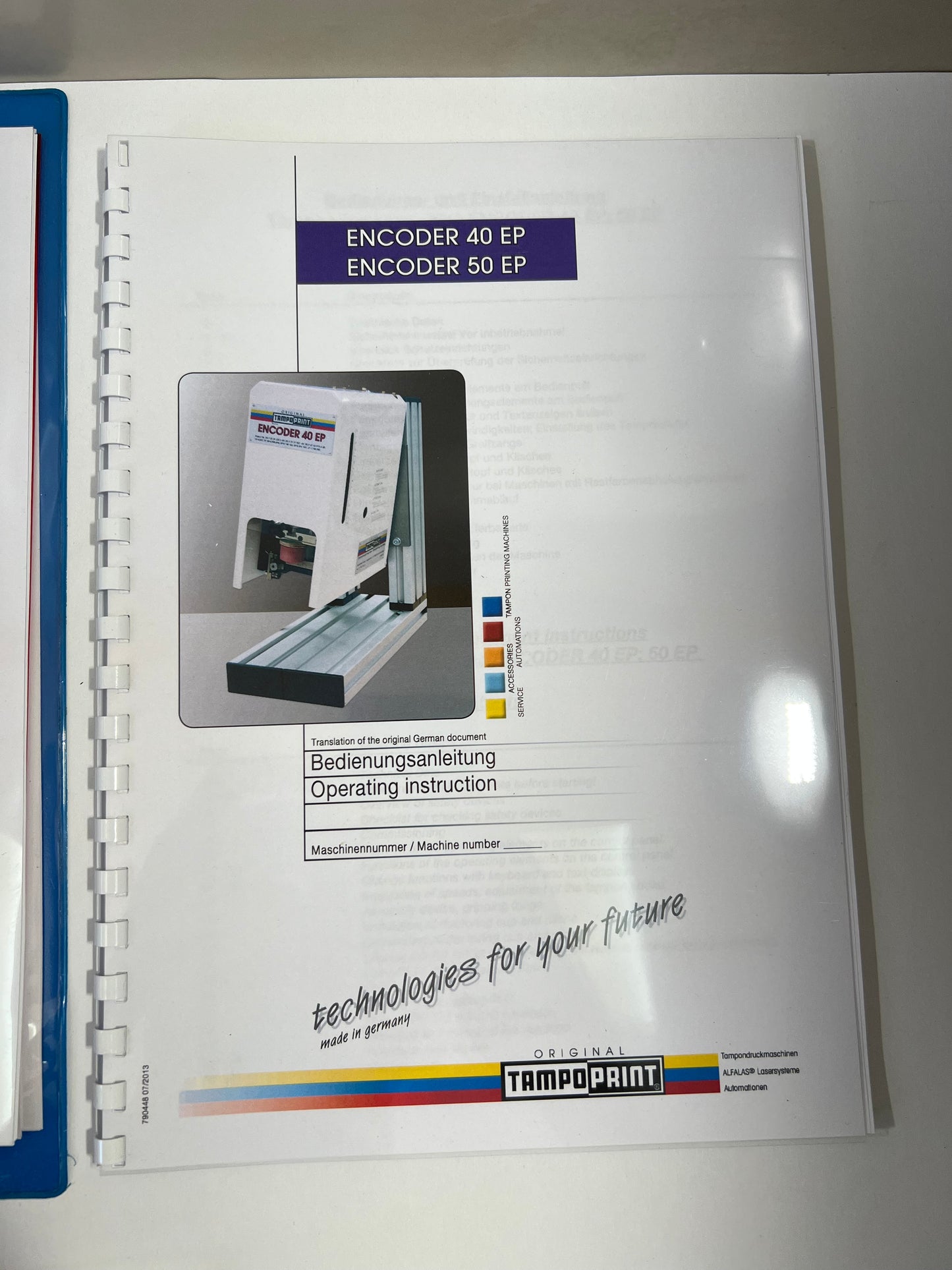 Tampoprint Encoder 40 EP – Operating Instructions, Setting Instructions & Spare Parts List