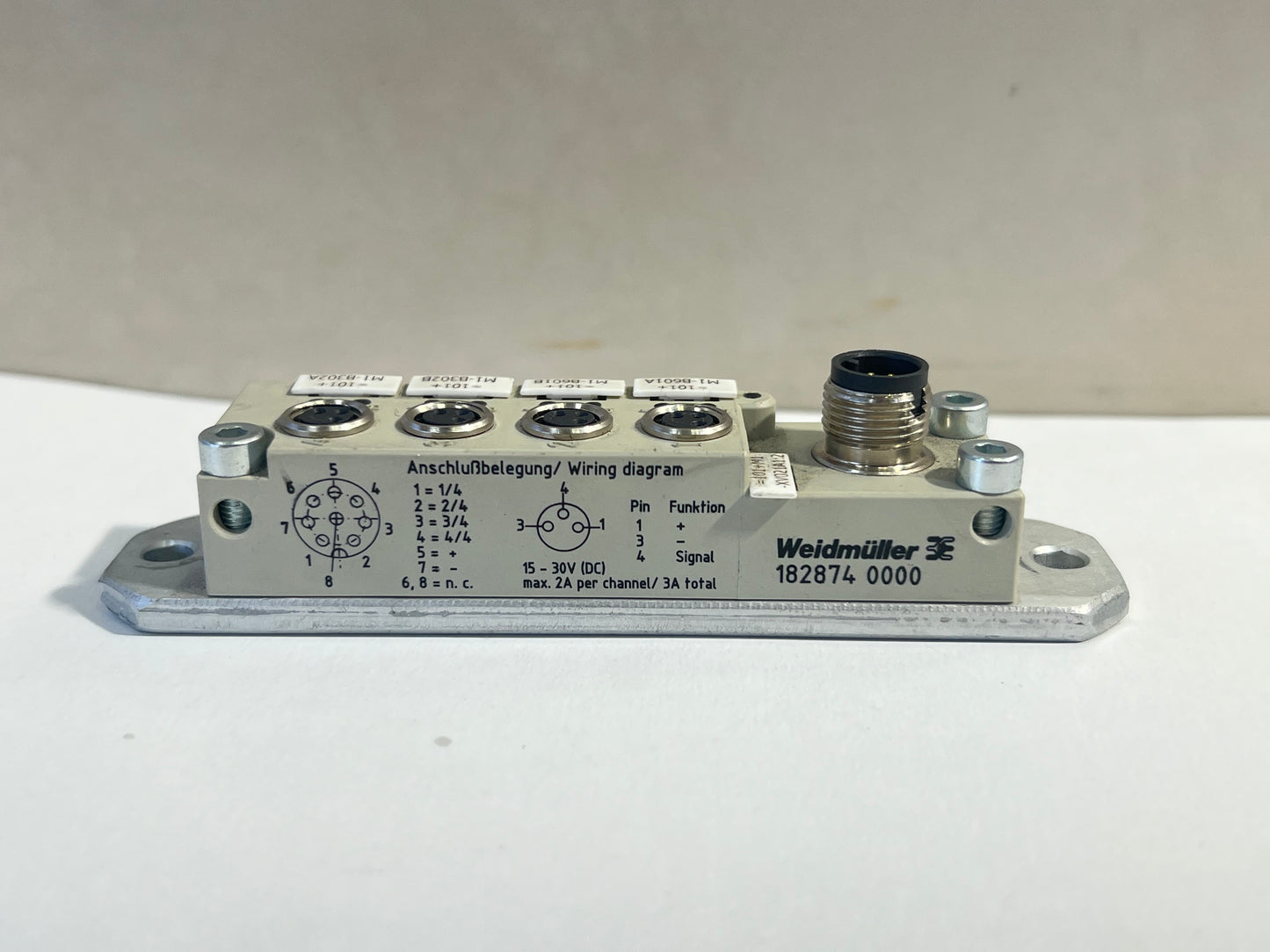 1x Weidmüller 1828740000 4-Port Slim Line M8 Distribution Terminal Block