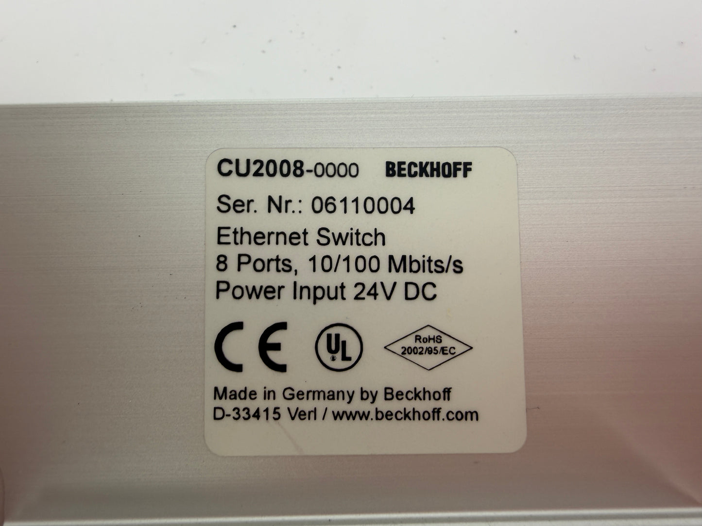 Beckhoff CU2008-0000 Industrial Ethernet Switch 8-Port 10/100 Mbps 24V DC