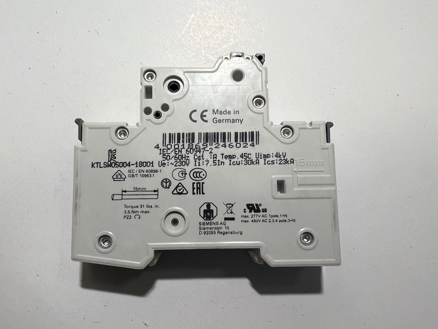Siemens 5SY6104-7 MCB C4 Circuit Breaker
