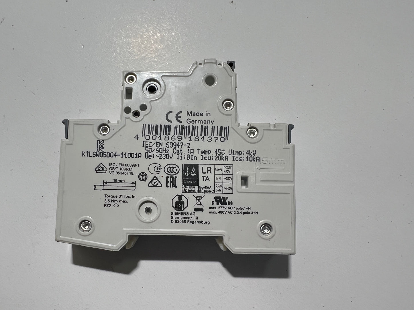 1x Siemens 5SY4110-7 MCB C10 Circuit Breaker