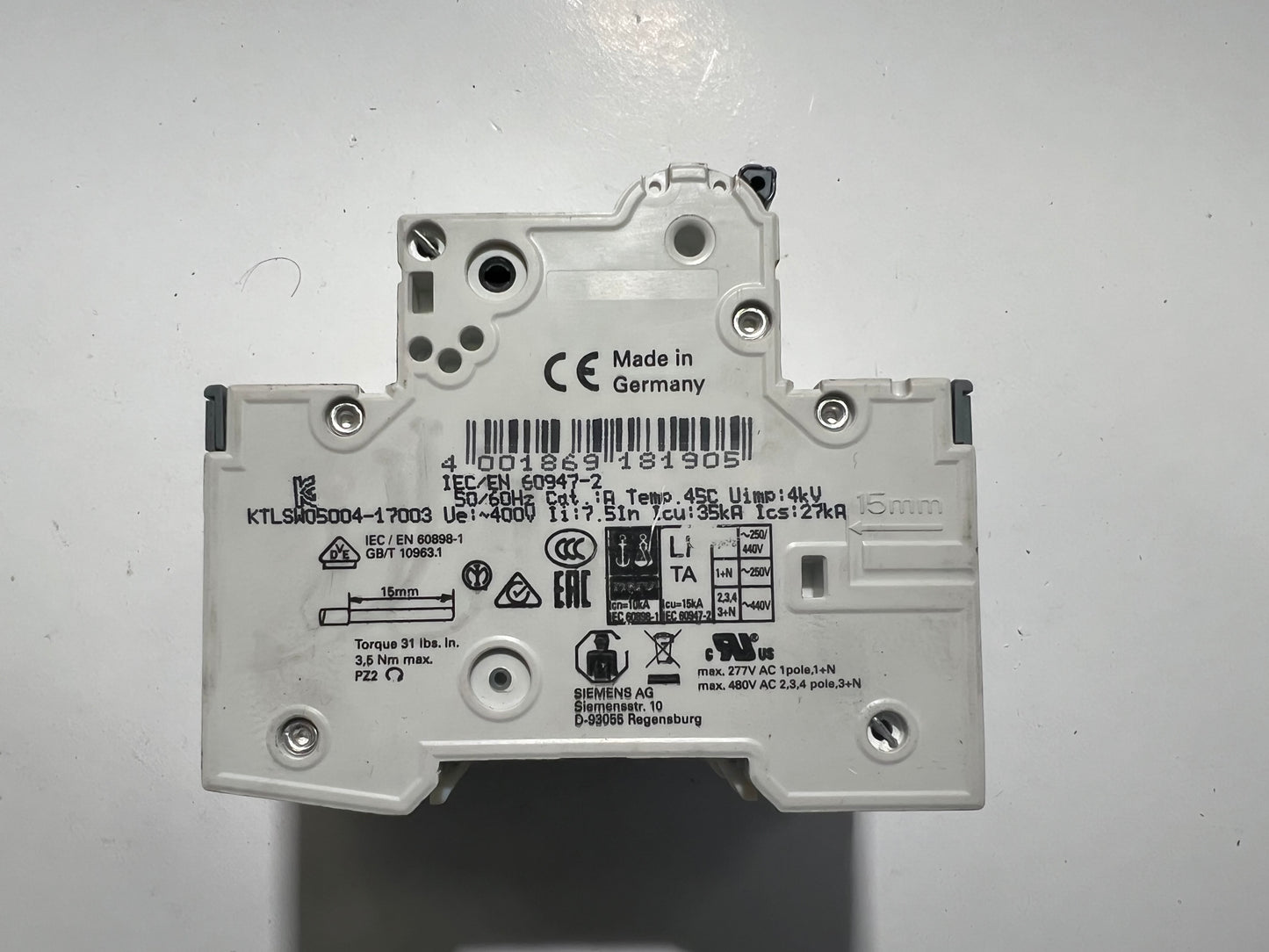 SIEMENS 5SY4304-7 Miniature Circuit Breaker MCB 3A C-Characteristic 230/400V