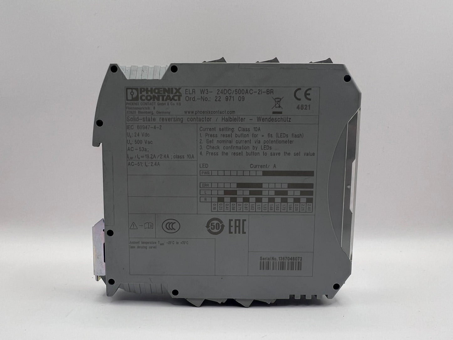 Phoenix Contact ELR W3-24DC/500AC-2I-BR Hybrid Motor Starter 2297109 24V DC 500V AC