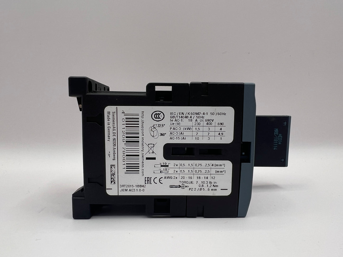 Siemens SIRIUS 3RT2015-1BB42 CONTACTOR + 3RT2916-1BB00