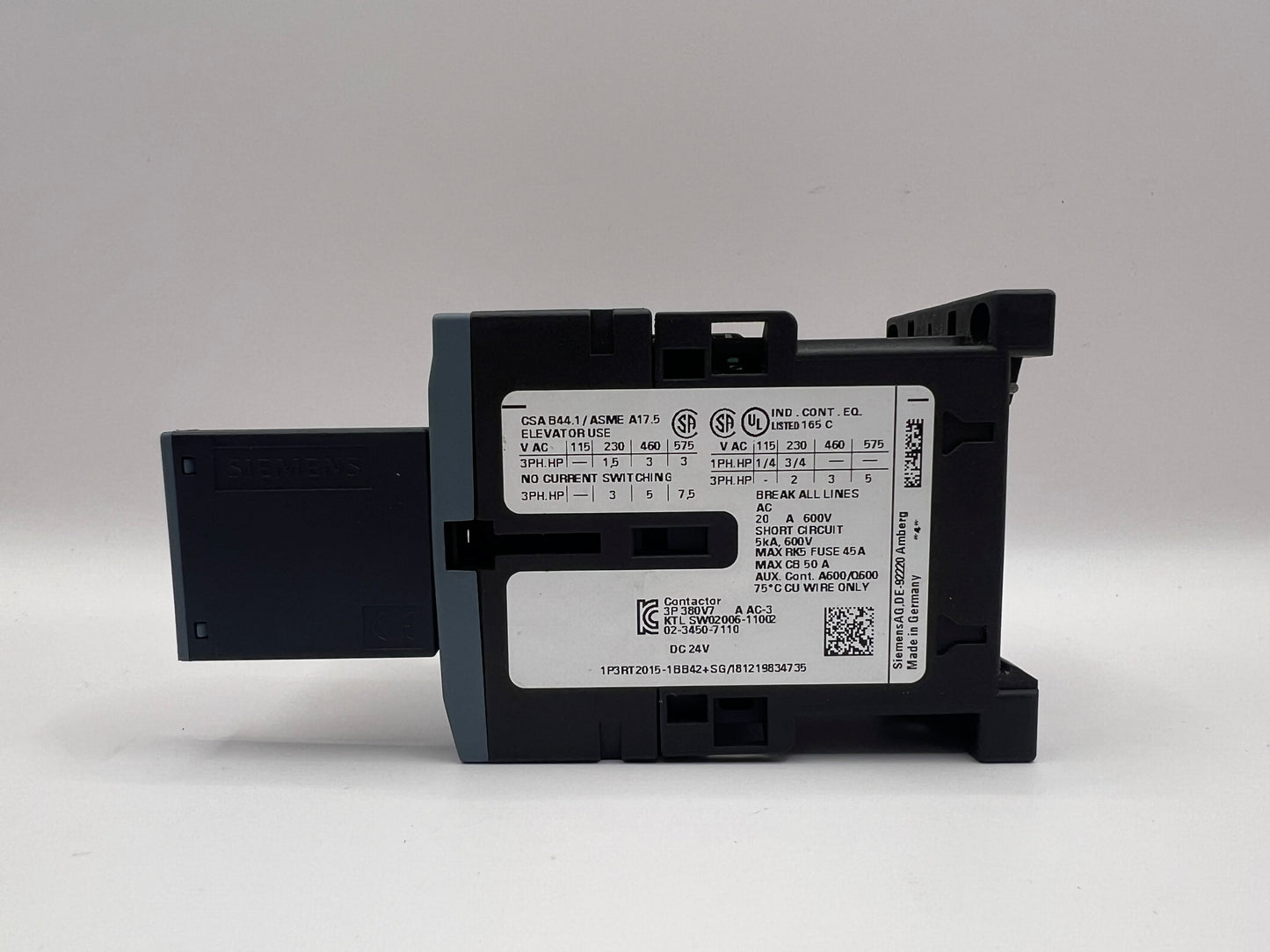 Siemens SIRIUS 3RT2015-1BB42 CONTACTOR + 3RT2916-1BB00