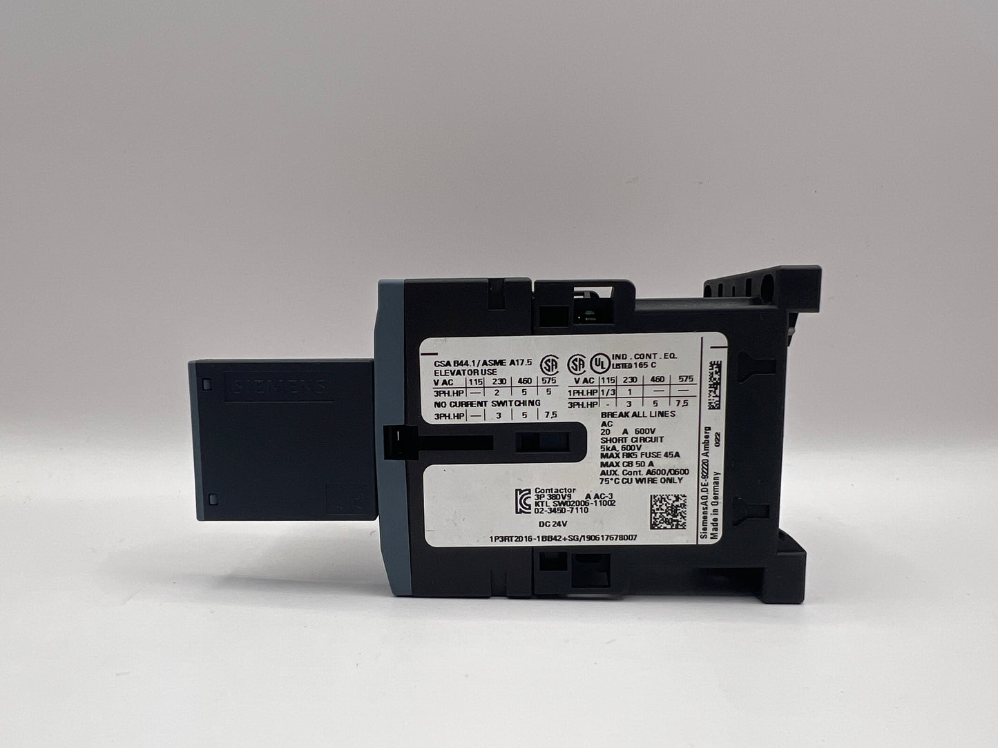 Siemens SIRIUS 3RT2016-1BB42 CONTACTOR + 3RT2916-1DG00