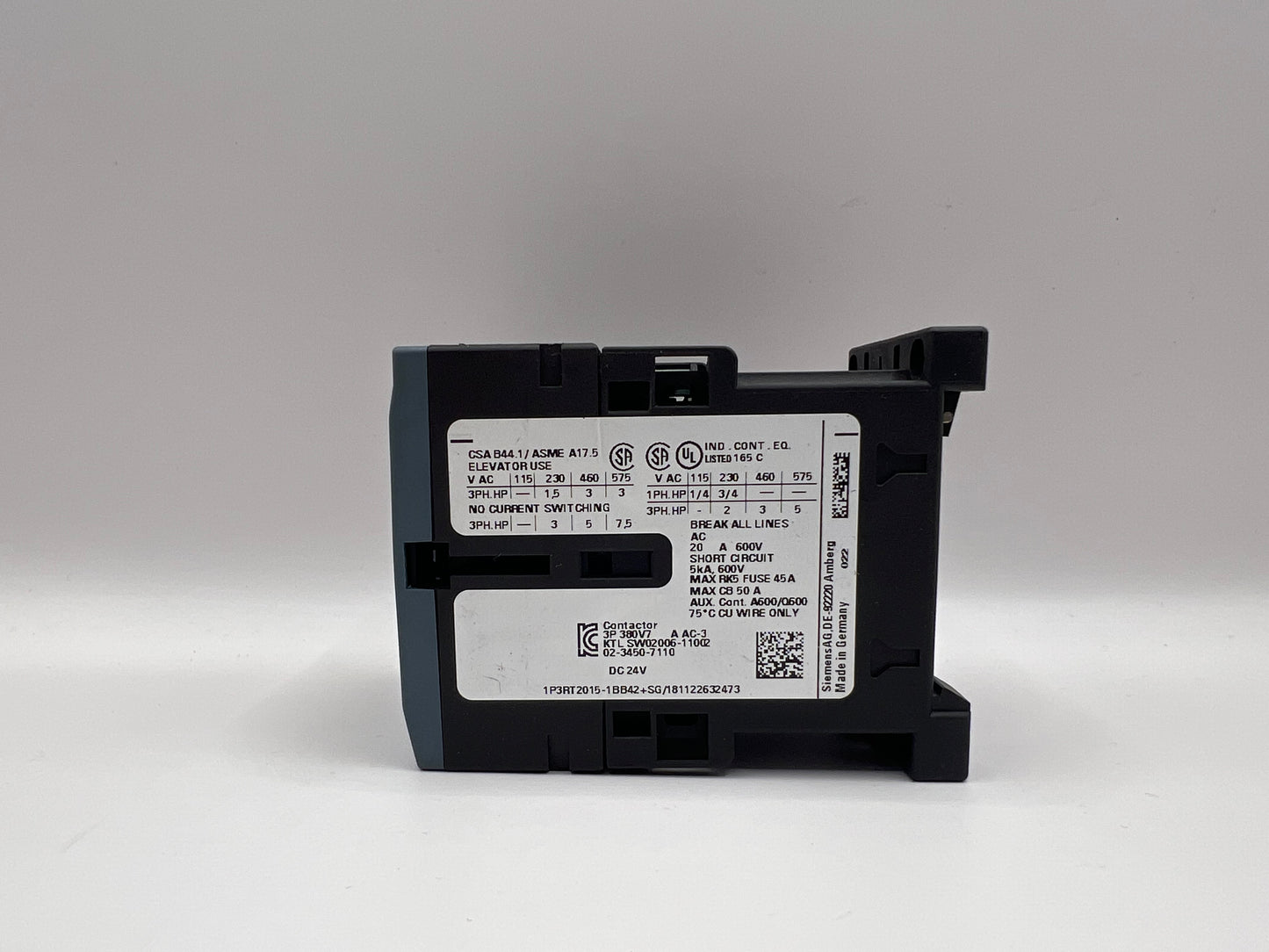 Siemens SIRIUS 3RT2015-1BB42 Contactor 24V AC Coil 3-Pole 7A