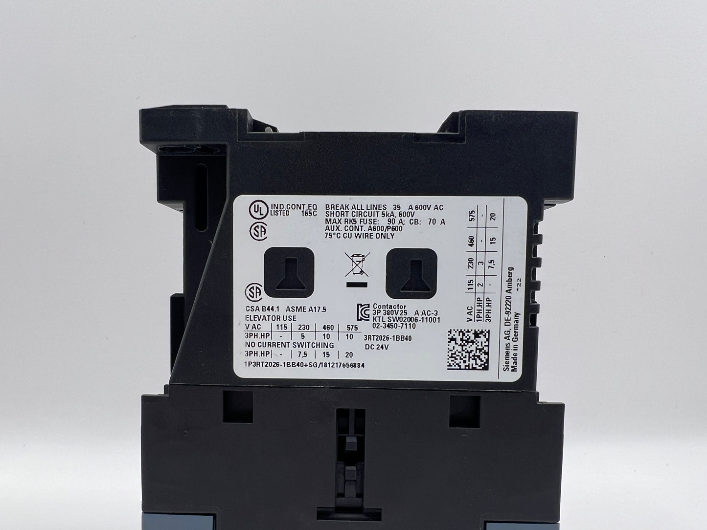 Siemens SIRIUS 3RT2026a-1BB40 CONTACTOR