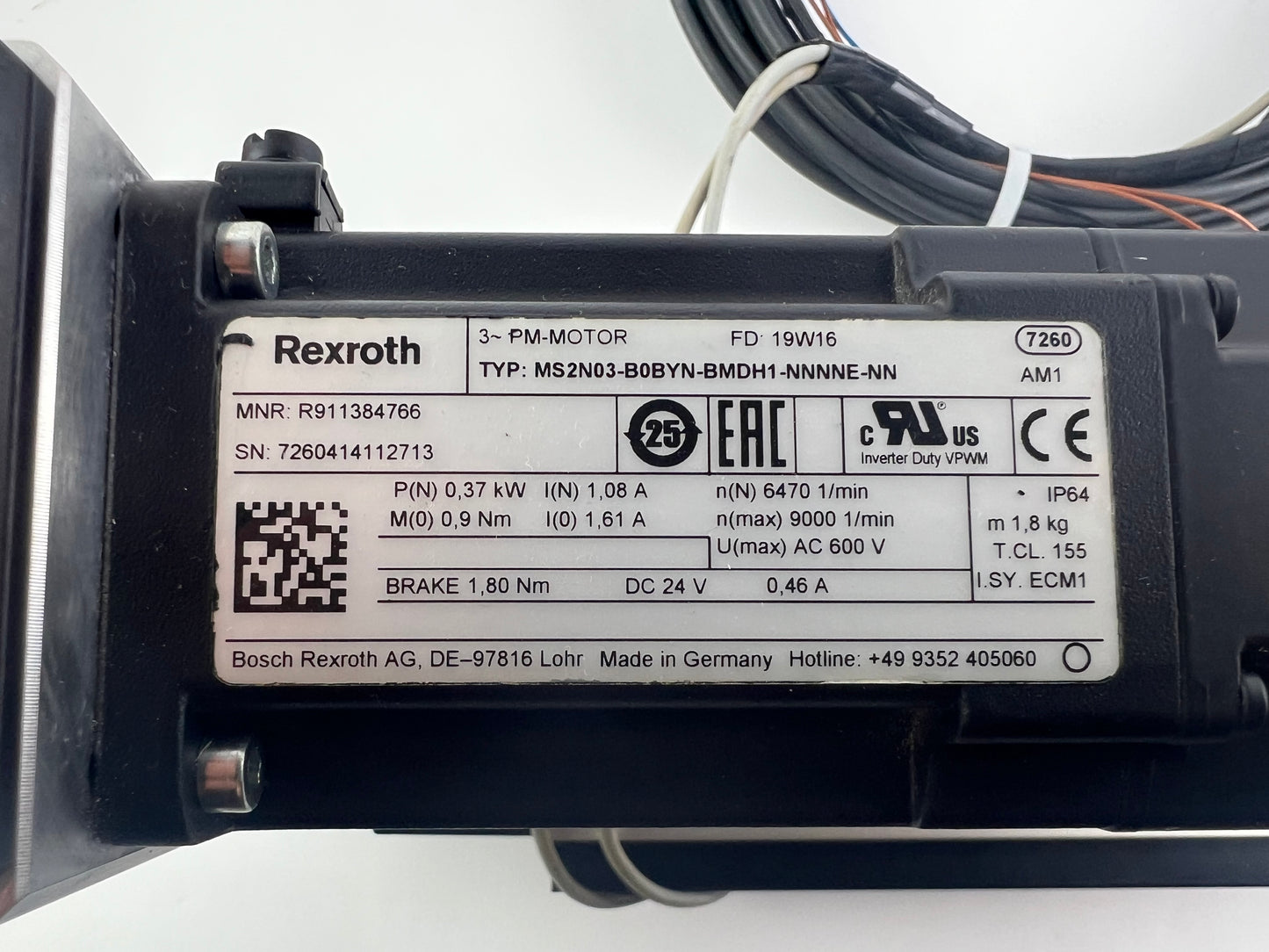 Rexroth R030520399 CKK-090-NN-1 Compact Module + R911384766 MS2N03-B0BYN-BMDH1-NNNNE-N Motor + 2 Cables + Sensors