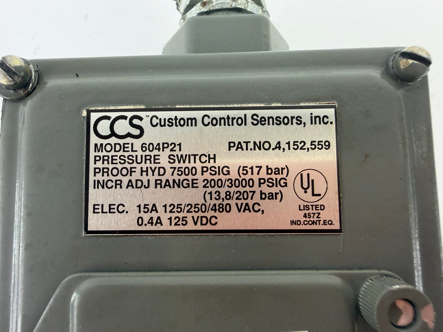 Custom Control Sensors 604P21 Pressure Switch 200-3000 PSIG CCS