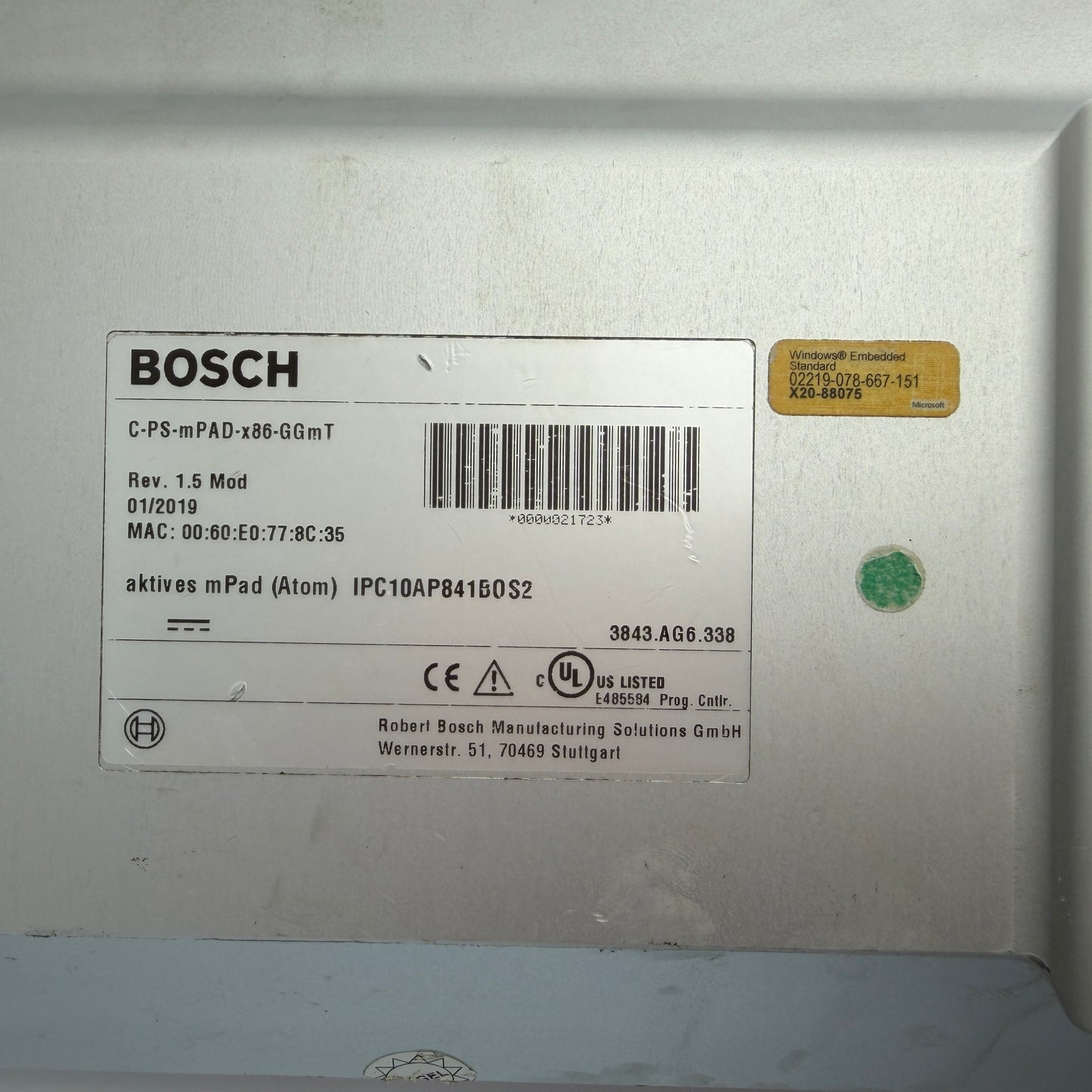 Parts/Repair Bosch C-PS-mPAD-x86-GGmT IPC10AP841B0S2 HMI Touch Panel