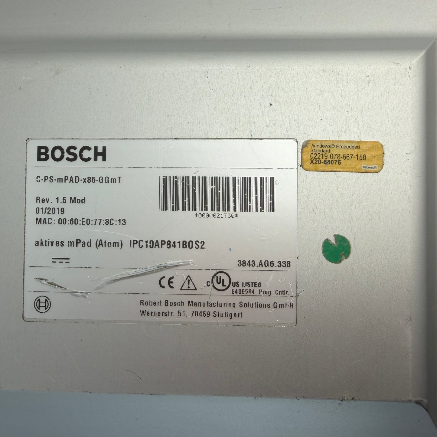 Bosch mPad C-PS-mPAD-x86-GGmT 3800.590.039 HMI Touch Panel w/ Mount Cable Cut