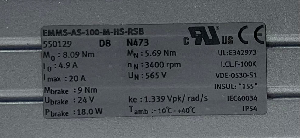 Festo SERVO MOTOR CONTROLLER, EMMS-AS-100-M-HS-RSB, EMMSAS100MHSRSB 550129