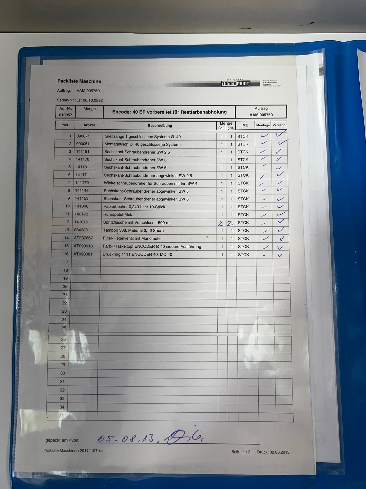 Tampoprint Encoder 40 EP – Operating Instructions, Setting Instructions & Spare Parts List