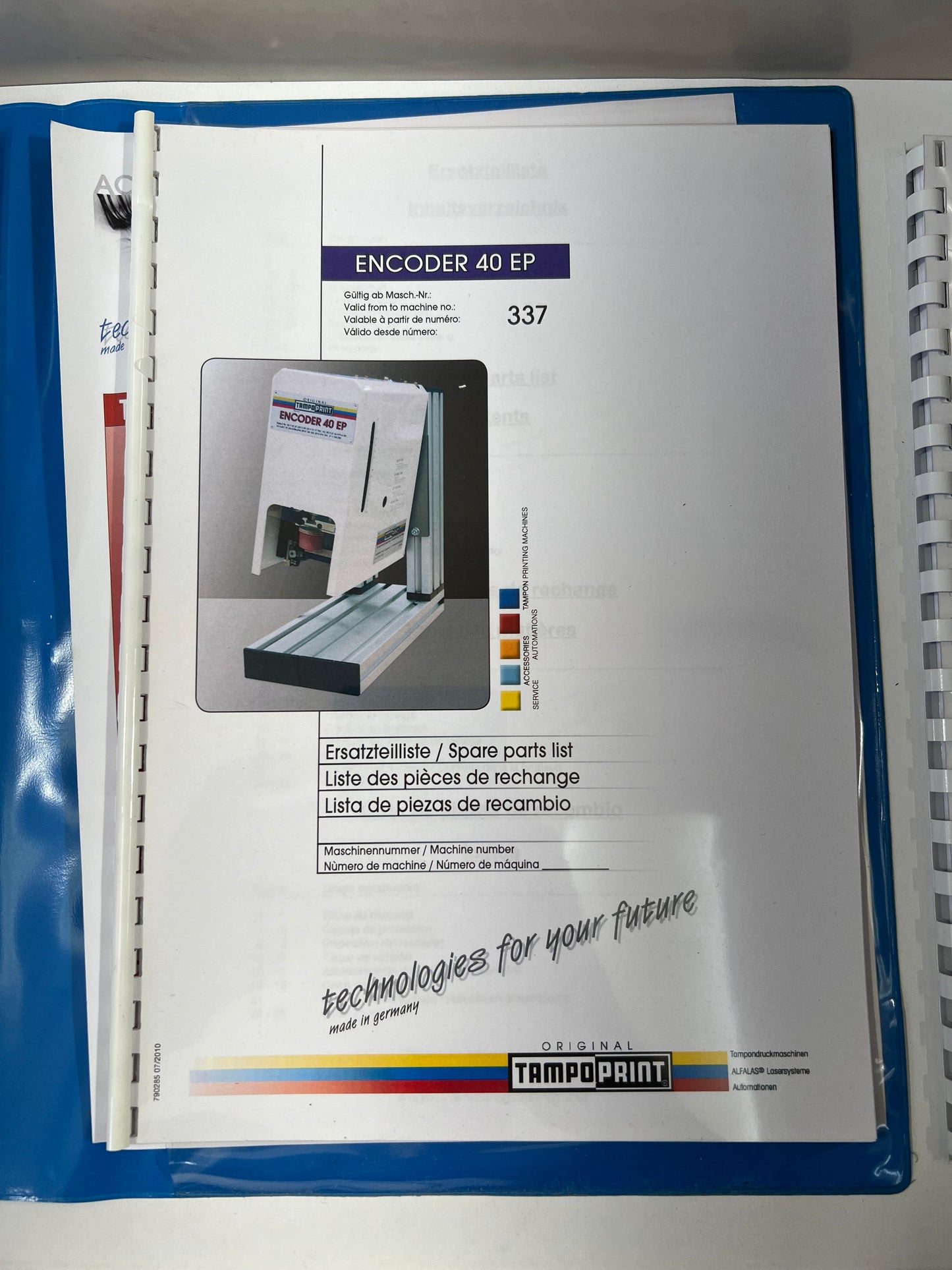 Tampoprint Encoder 40 EP – Operating Instructions, Setting Instructions & Spare Parts List