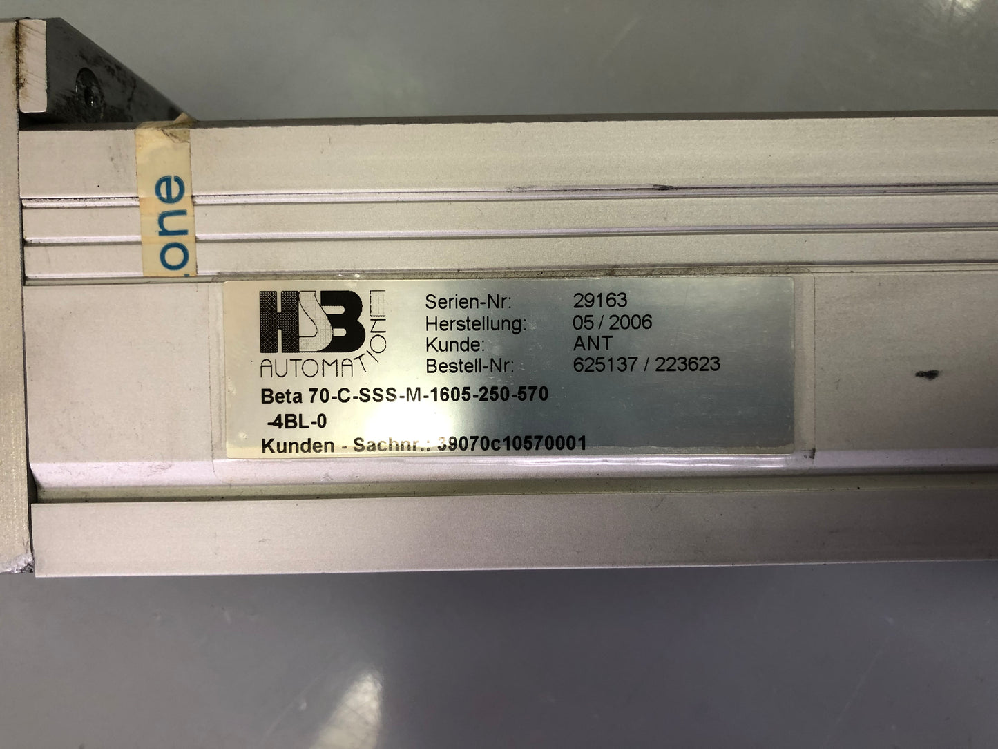 HSB Automation 70-C-SSS-M-1605-250-570-4BL-0 Linear Unit with Servomotor SSD AC M2n 0150-4/1-3