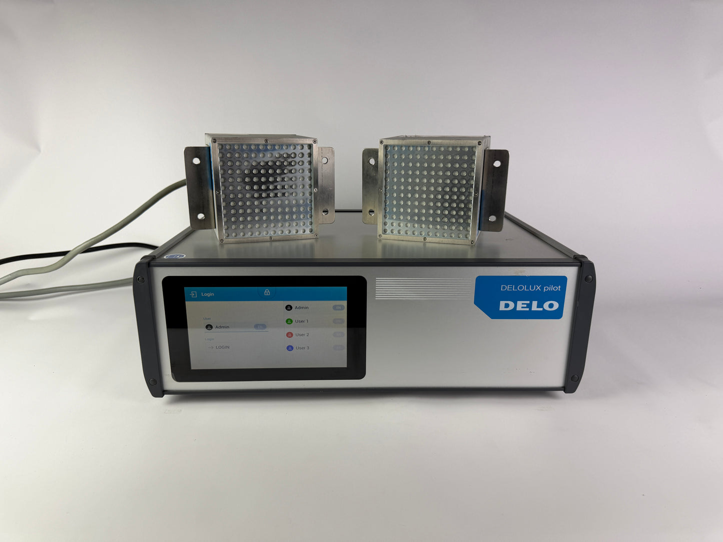 DELO DELOLUX pilot A4T Control Unit + 2× DELOLUX 20/400 A2 LED Heads – Complete UV Light Curing System