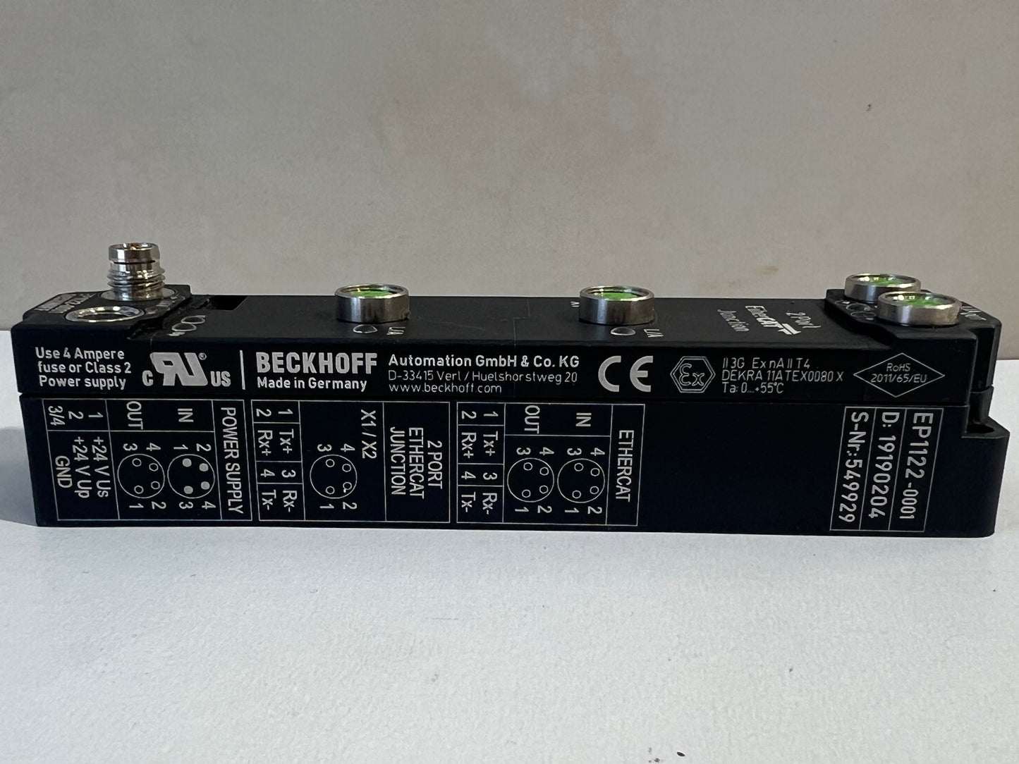 Beckhoff EtherCAT Box, 2-Port Branch, M8 | EP1122-0001