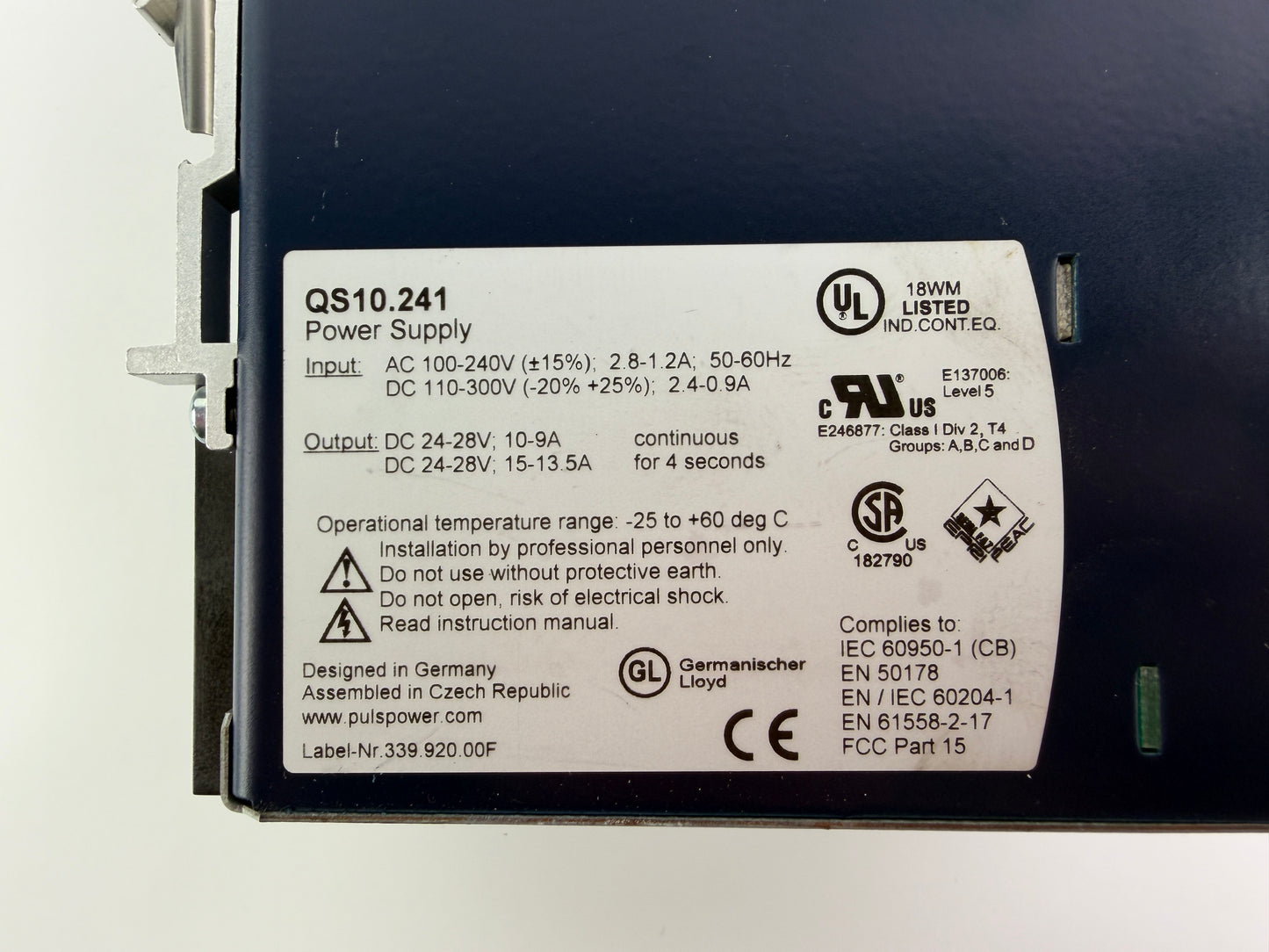 1x PULS QS10.241 Power Supply 24–28V DC
