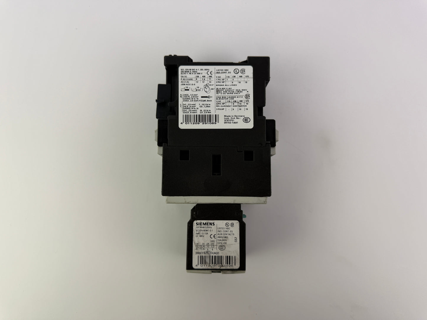 1x Siemens 3ZX1012-0RT02-1AA1 Contactor with Auxiliary Relay 3RH1921-1HA31