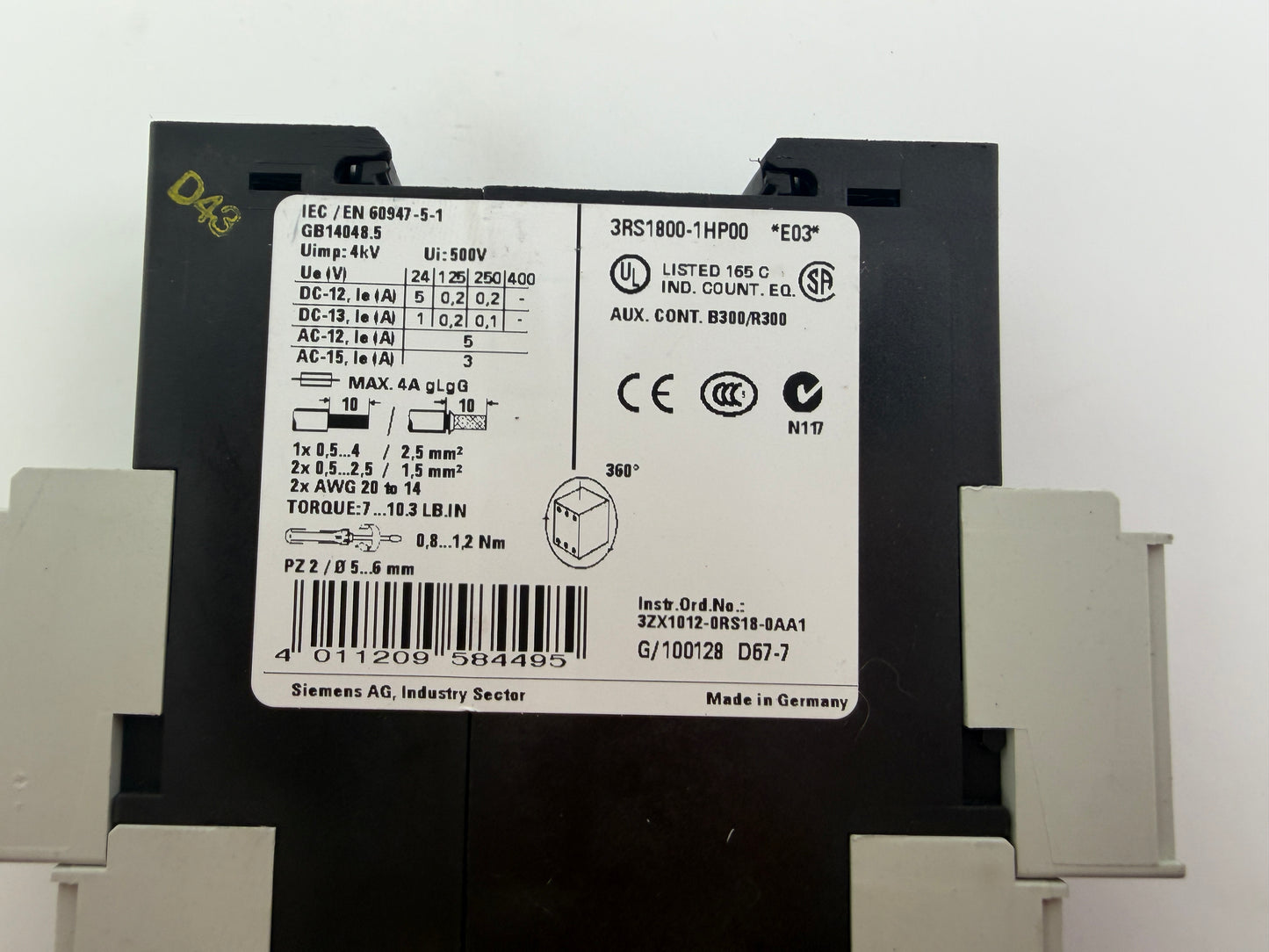 1x Siemens SIRIUS 3RS1800-1HP00 Coupling Relay