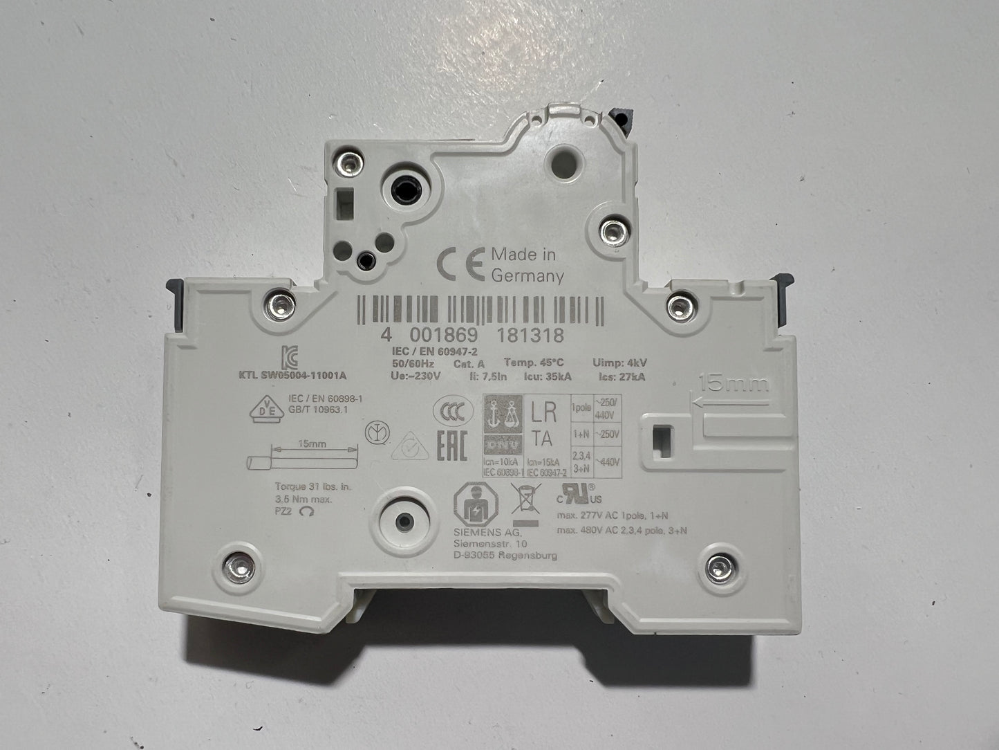 Siemens 5SY4116-7 Circuit Breaker 16A 230-400V 5kA 1-Pole IP20
