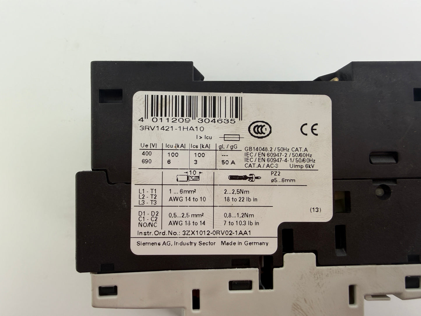 1x Siemens 3RV1421-1HA10 Motor Protection Circuit Breaker SIRIUS