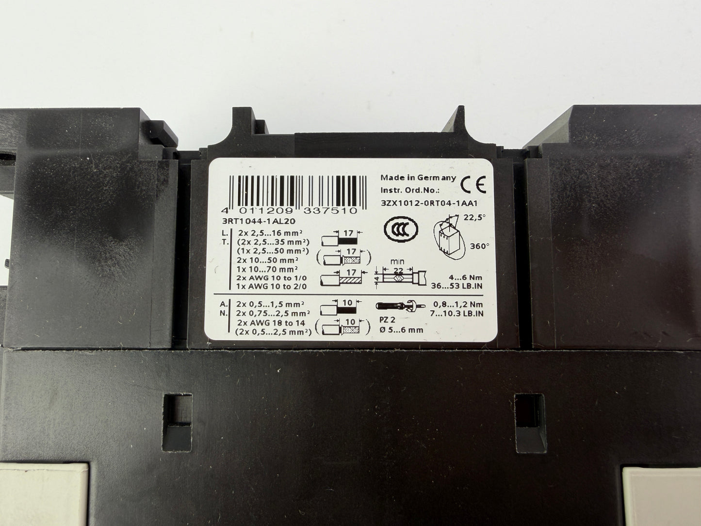 1x Siemens 3RT1044-1A Contactor, 3-Pole, AC-3, 65A, 230/400V
