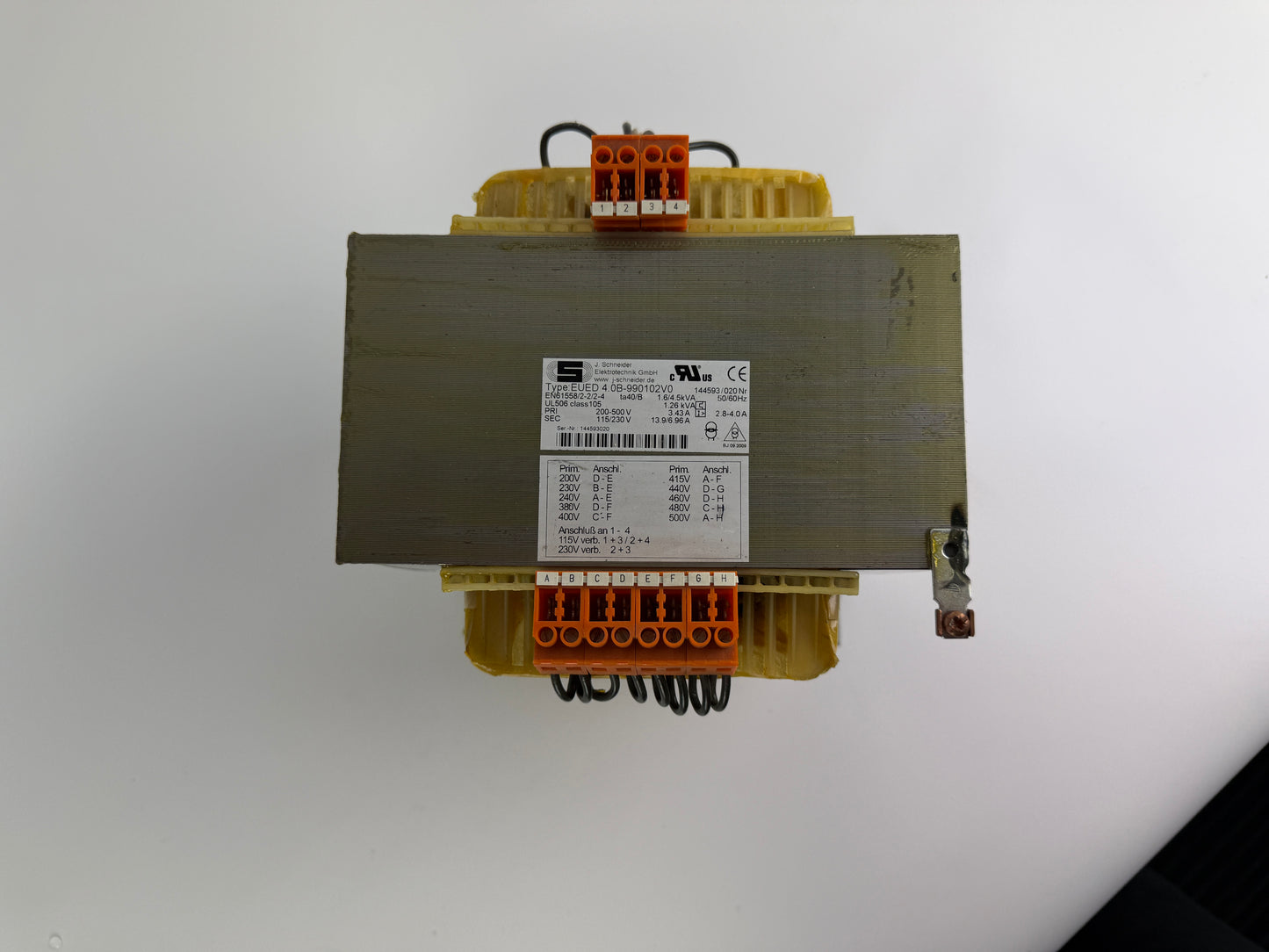 1x J. Schneider EUED-4.0B-990102V0 Transformer 200–500V to 115/230V 1.6/4.5 kVA