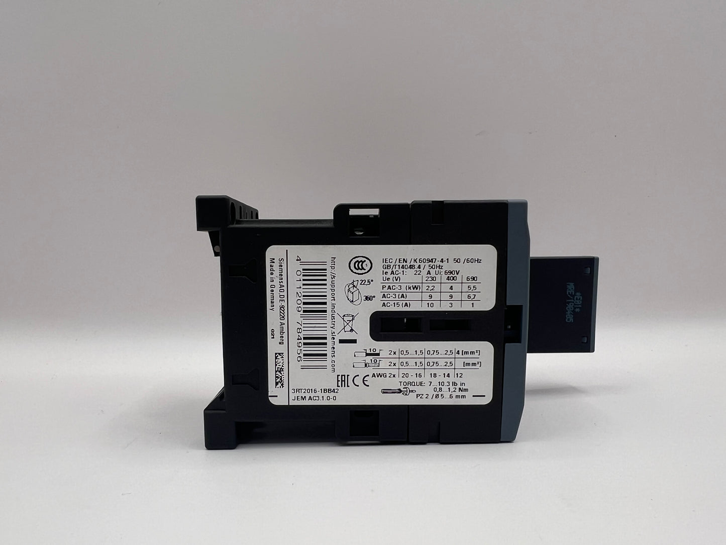 Siemens SIRIUS 3RT2016-1BB42  CONTACTOR + 3RT2916-1DG00