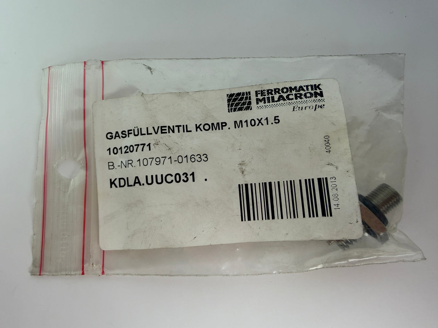 Ferromatik Milacron Gas Filling Valve M10x1.5 10120771 Injection Molding Part