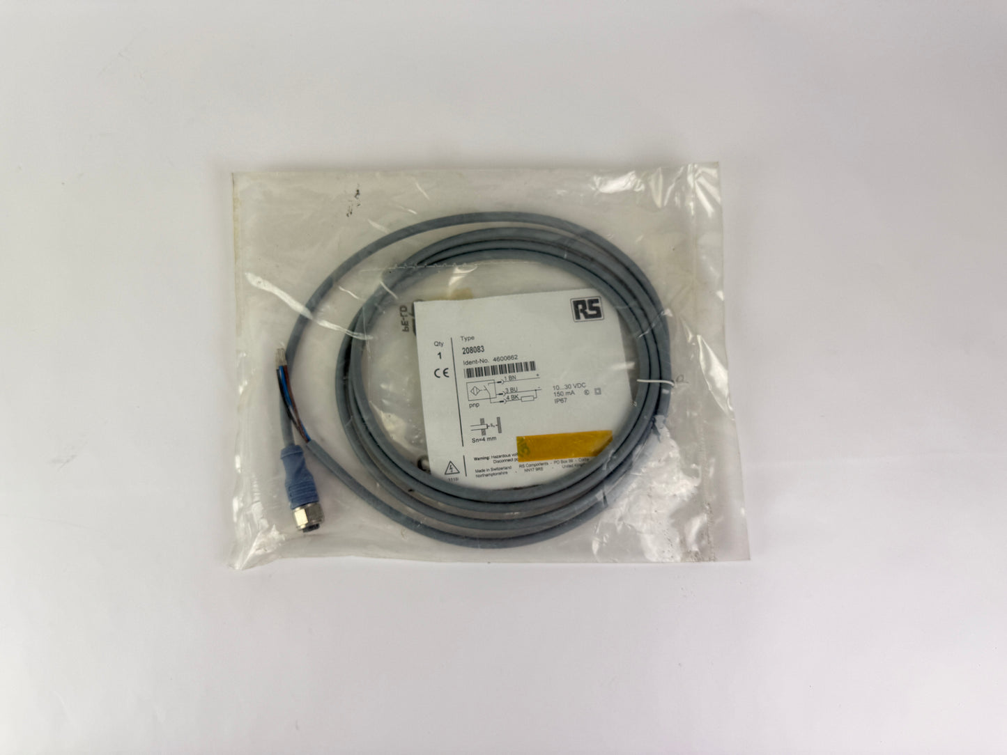RS 208083 Inductive Proximity Sensor 4mm PNP 10-30VDC IP67 M8 Cable