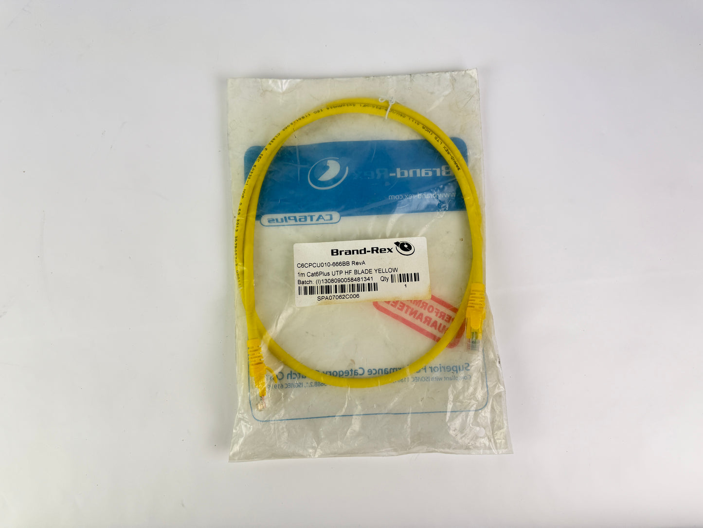 Brand-Rex C6CPCU010-666BB Cat6Plus UTP Patch Cable 1m Yellow RJ45 HF