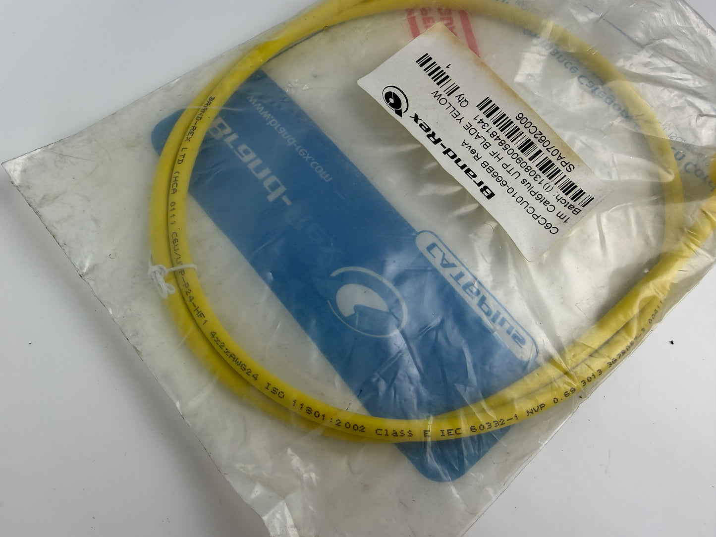 Brand-Rex C6CPCU010-666BB Cat6Plus UTP Patch Cable 1m Yellow RJ45 HF