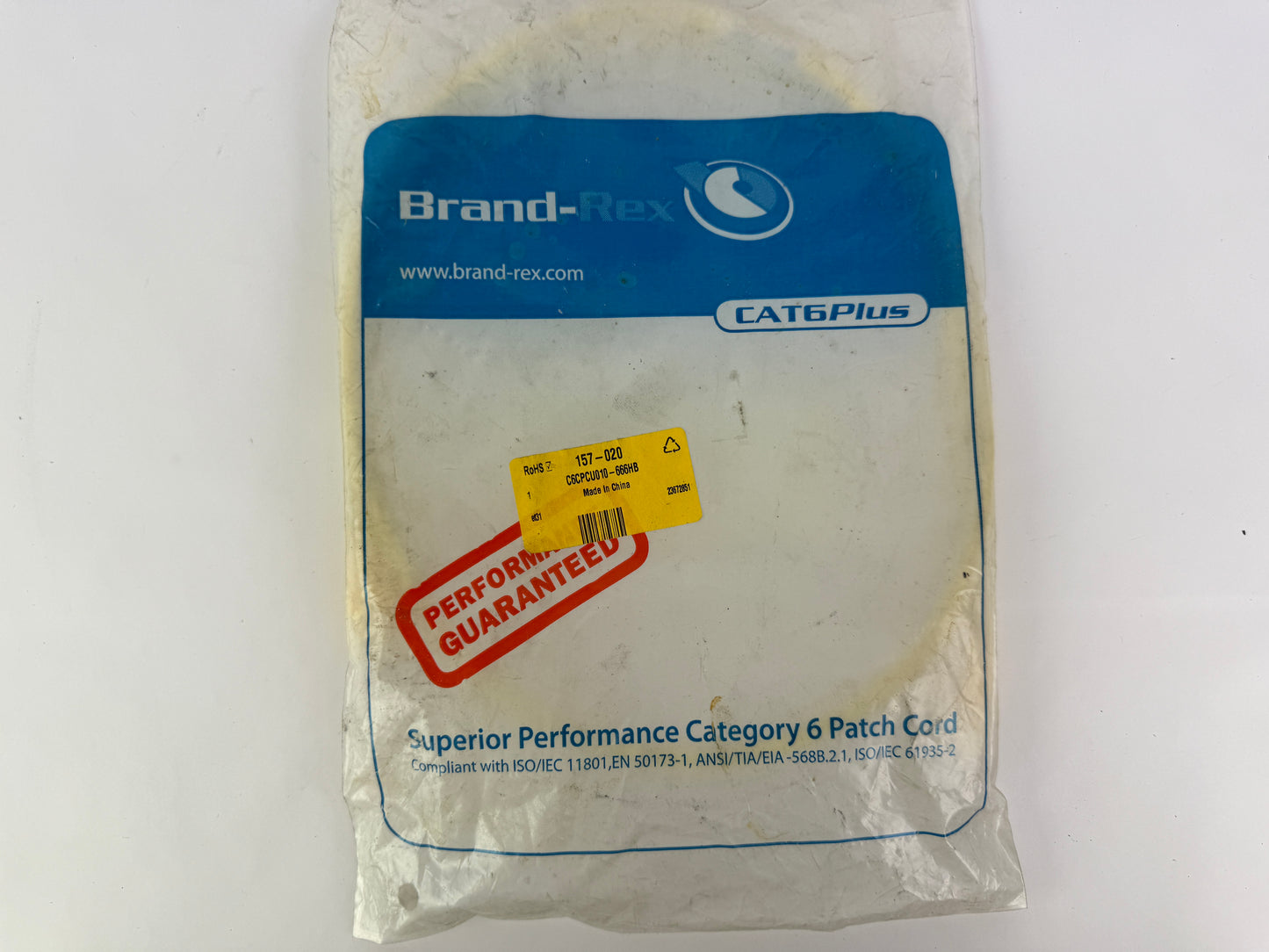 Brand-Rex C6CPCU010-666BB Cat6Plus UTP Patch Cable 1m Yellow RJ45 HF