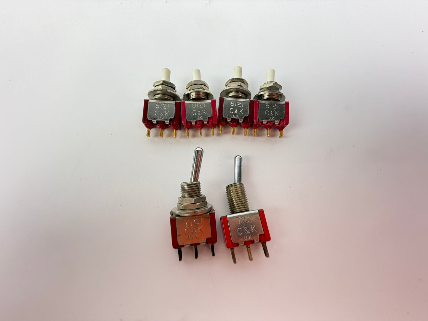Lot of 6 C&K Switches 4x 8121 Push Button + 2x 7101 Toggle Panel Mount