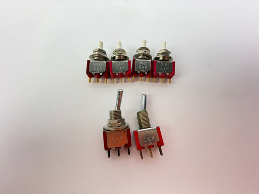 Lot of 6 C&K Switches 4x 8121 Push Button + 2x 7101 Toggle Panel Mount