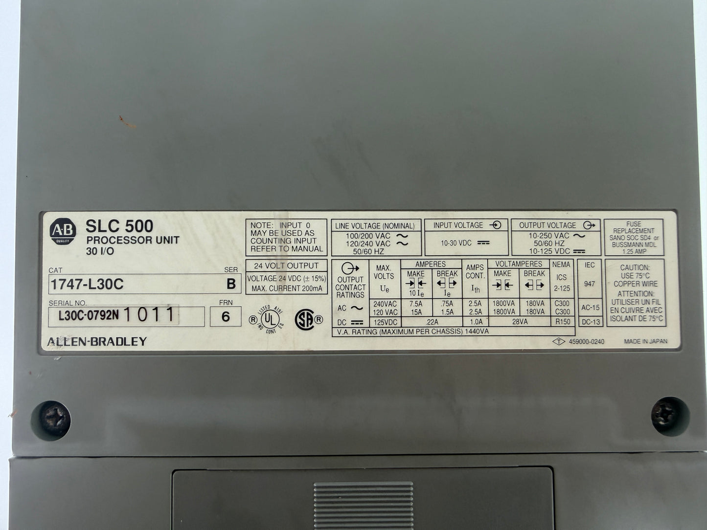 Allen-Bradley 1747-L30C SLC 500 Processor Unit – Fixed Controller