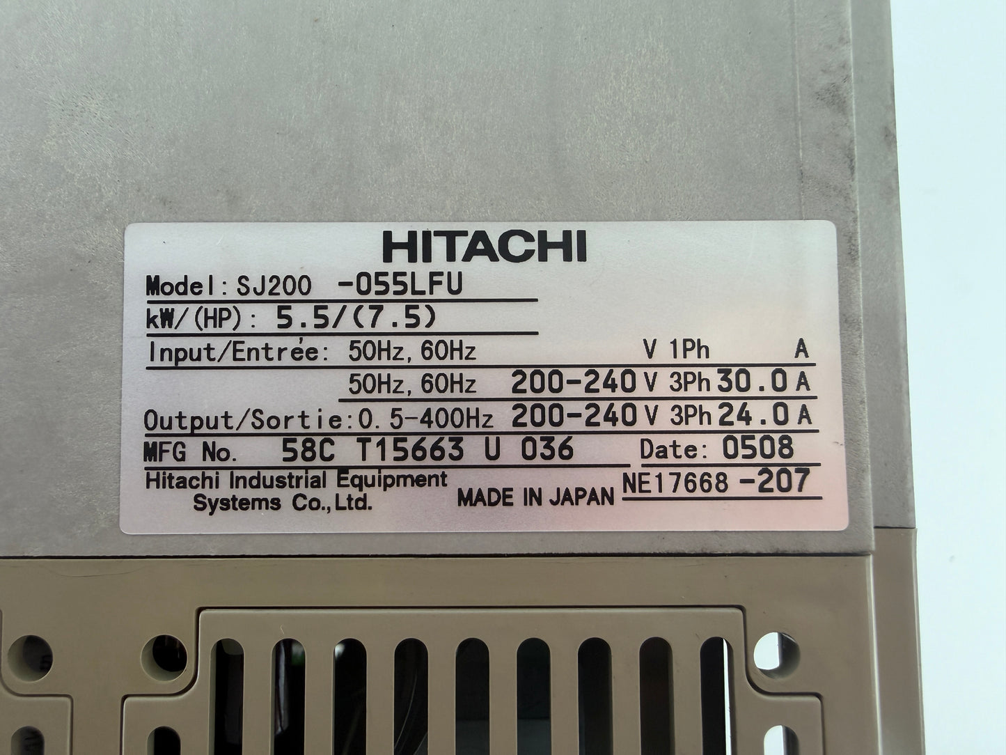 Hitachi SJ200-055LFU 5.5kW Frequency Inverter 3Ph 200-240V VFD Drive