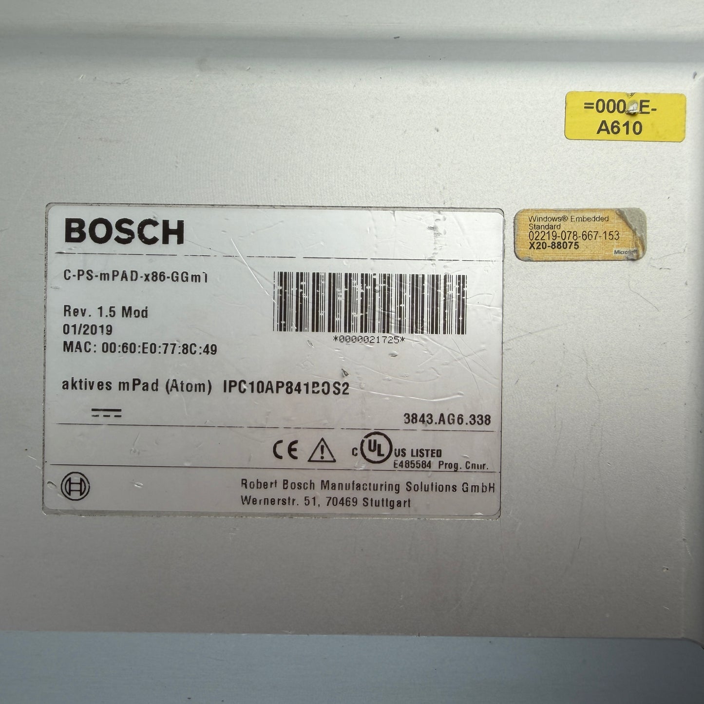 Parts/Repair Bosch C-PS-mPAD-x86-GGmT IPC10AP841B0S2 HMI Touch Panel