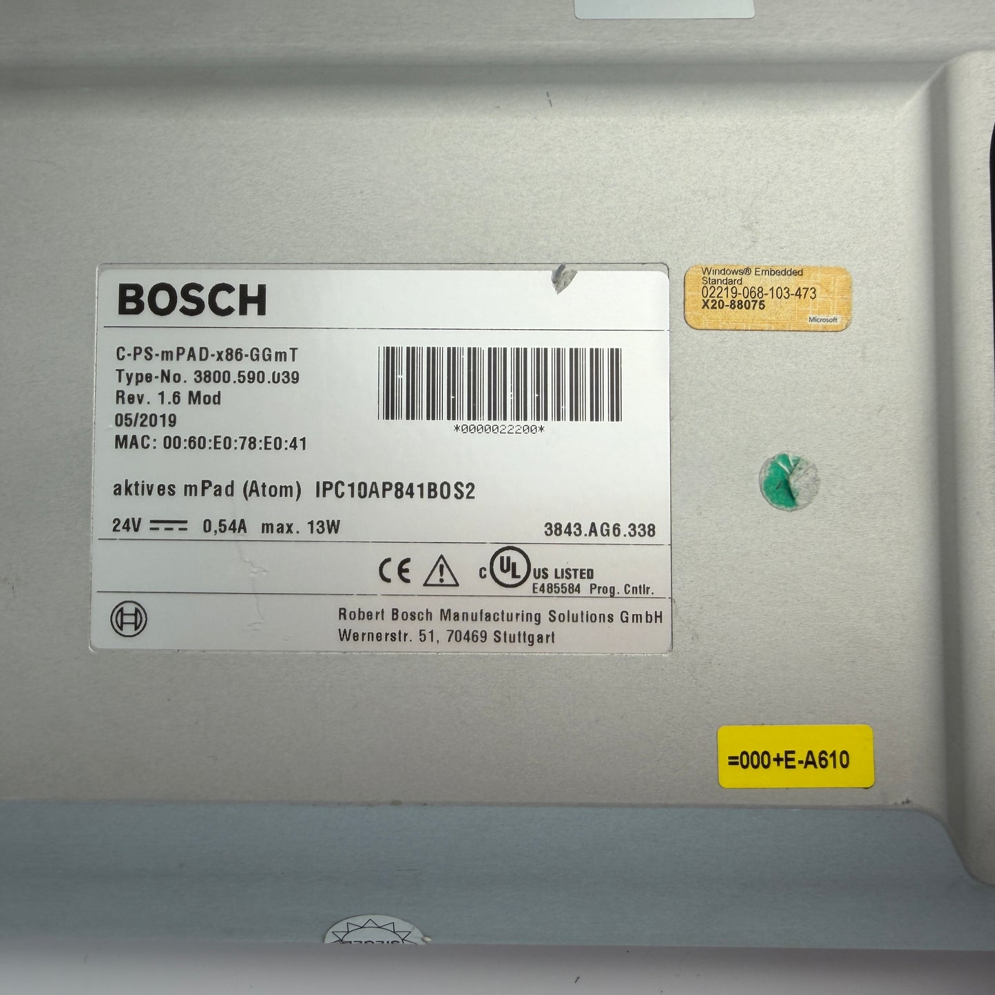 Bosch mPad C-PS-mPAD-x86-GGmT 3800.590.039 HMI Touch Panel w/ Mount Tested