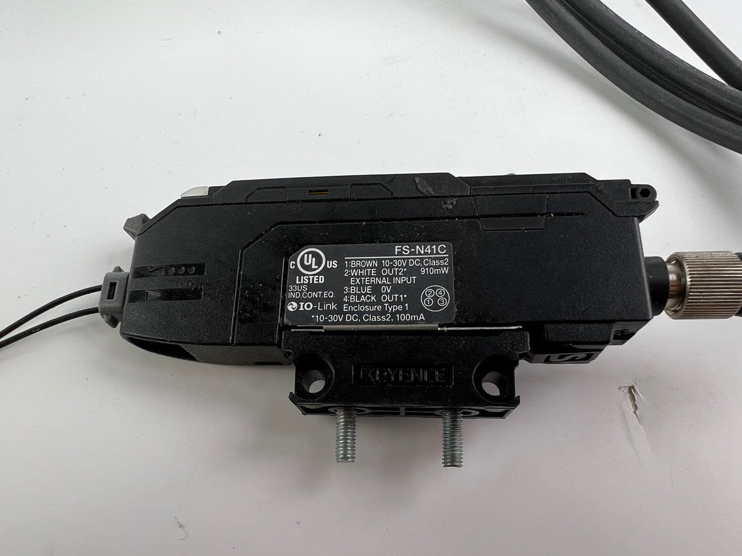 Keyence FS-N41C Fiber Optic Amplifier + 2 Sensor Heads + 190cm Cable (No Plastic Cover)