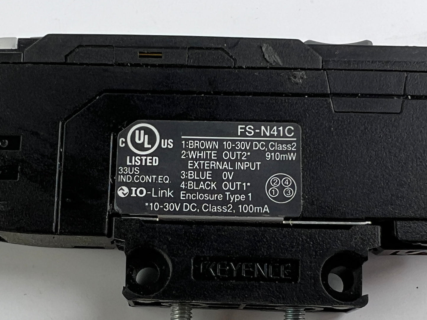 Keyence FS-N41C Fiber Optic Amplifier + 2 Sensor Heads + 190cm Cable (No Plastic Cover)