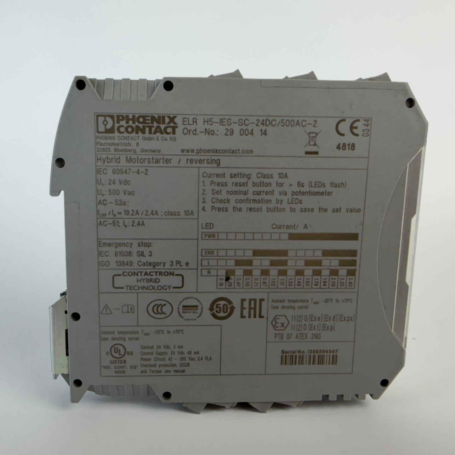 Phoenix Contact ELR H5-IES-SC-24DC/500AC-2 2900414 Hybrid Motor Starter Reversing