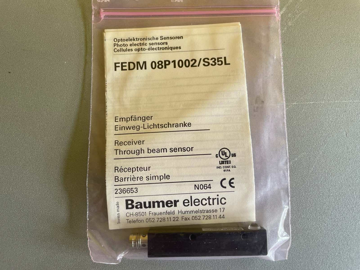 BAUMER FEDM 08P1002/S35L FEDM08P1002/S35L Through beam sensor